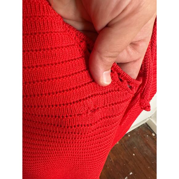 RONNY KOBO Red Orange Crochet V-Neck Open Back Tie Dress Size Medium - Picture 9 of 15